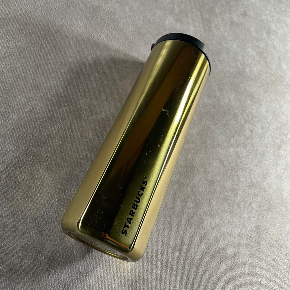 Starbucks Gold Stainless Steel Travel Tumbler Coffee Gold Rush Chrome Flip Lid
